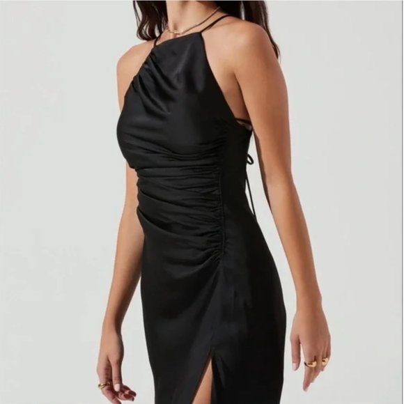 ASTR The Label Halter Satin Midi Dress Black L - Picture 1 of 4